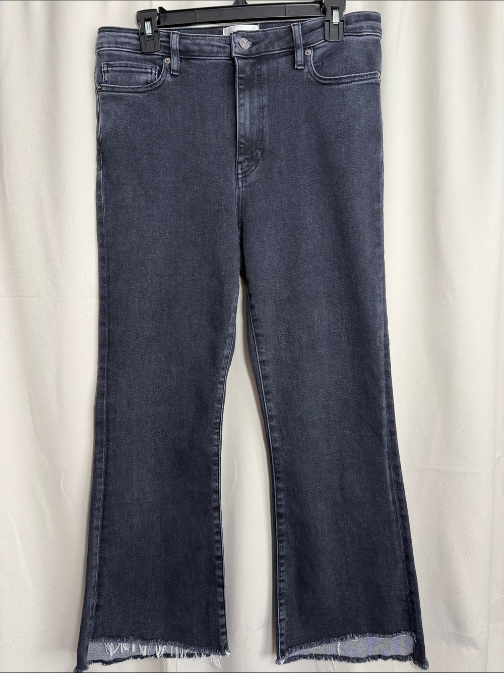 FRAME Le Crop Mini Boot Radio Cascade Hem Black Gray Wash Size 30